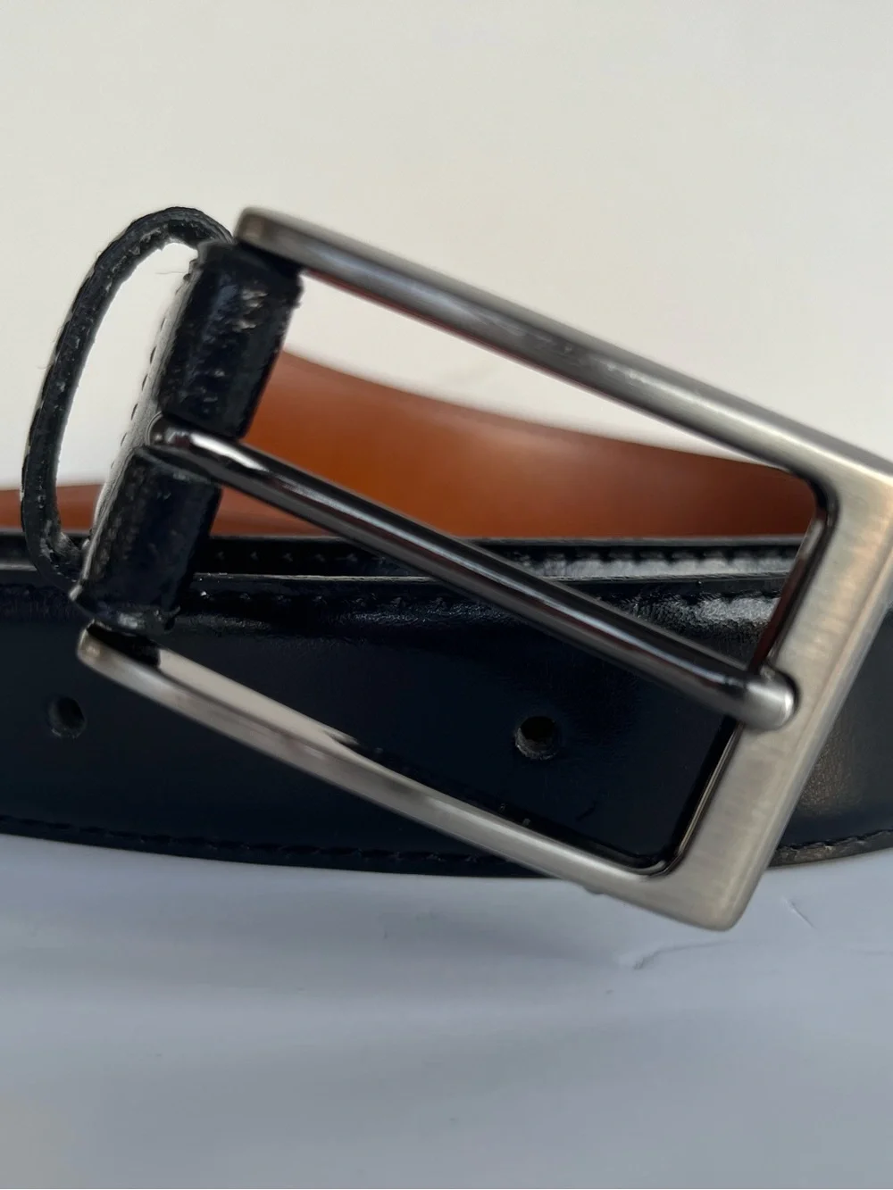 Jos.A.Bank genuine leather black belt with light brass buckle-38/95